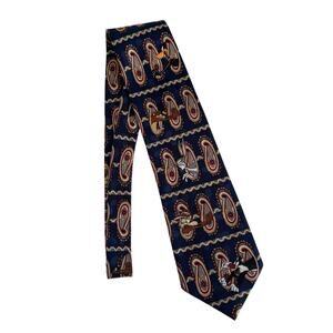 Looney Tunes Mania Men's Necktie Blue Paisley Pattern Cartoon Characters 1995